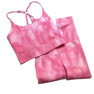 Carbon38 Pink Tie Dye Ribbed 7/8 Legging and Ribbed Cami Bra Set XS